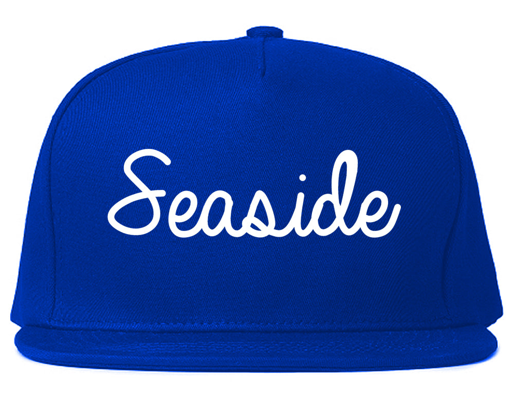 Seaside California CA Script Mens Snapback Hat Royal Blue