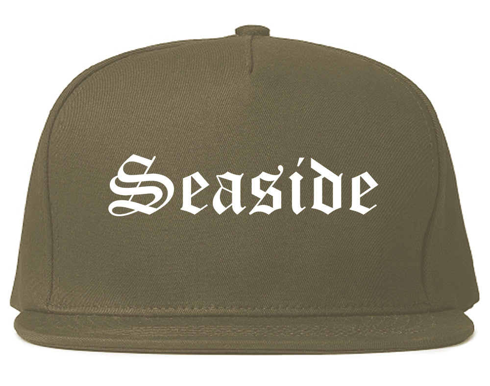 Seaside Oregon OR Old English Mens Snapback Hat Grey
