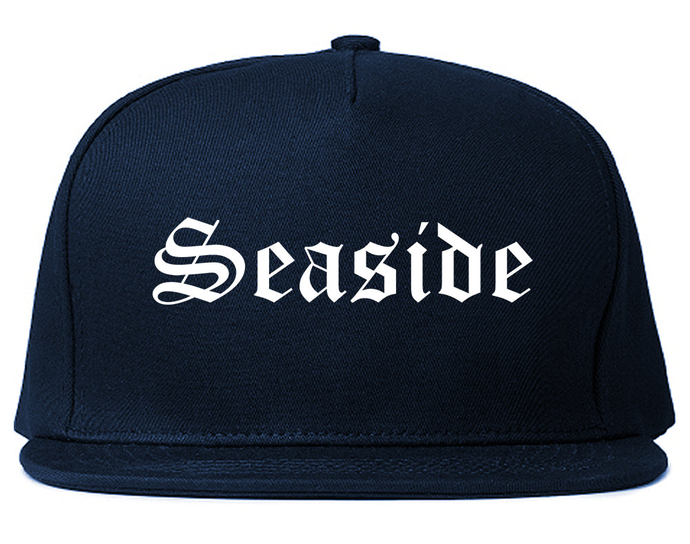 Seaside Oregon OR Old English Mens Snapback Hat Navy Blue