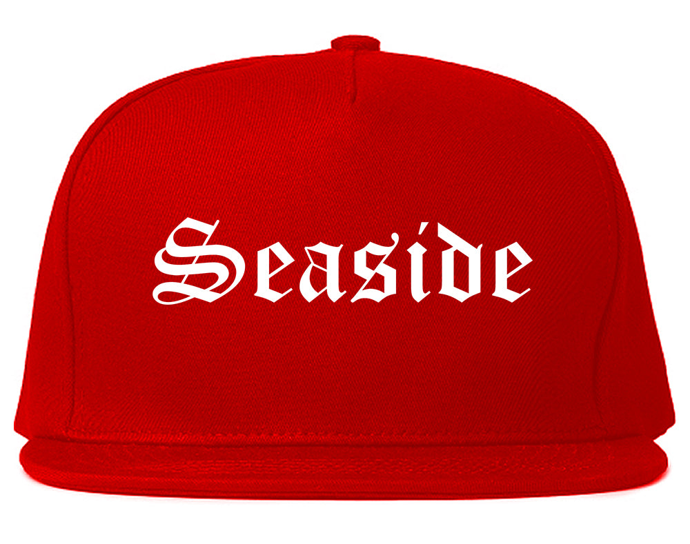 Seaside Oregon OR Old English Mens Snapback Hat Red