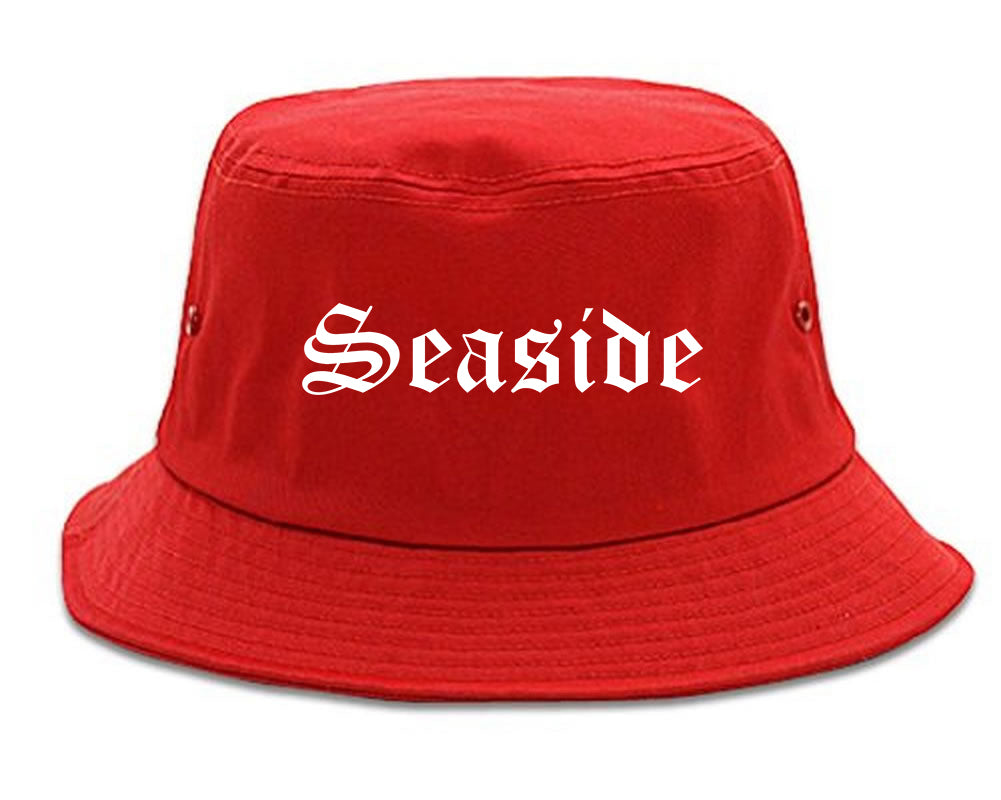Seaside Oregon OR Old English Mens Bucket Hat Red
