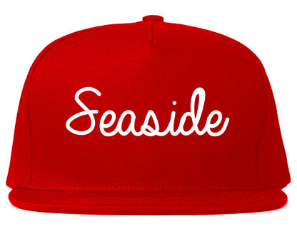 Seaside Oregon OR Script Mens Snapback Hat Red