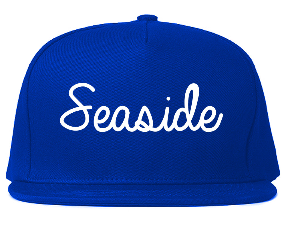 Seaside Oregon OR Script Mens Snapback Hat Royal Blue