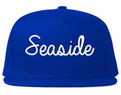 Seaside Oregon OR Script Mens Snapback Hat Royal Blue