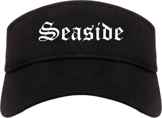 Seaside Oregon OR Old English Mens Visor Cap Hat Black