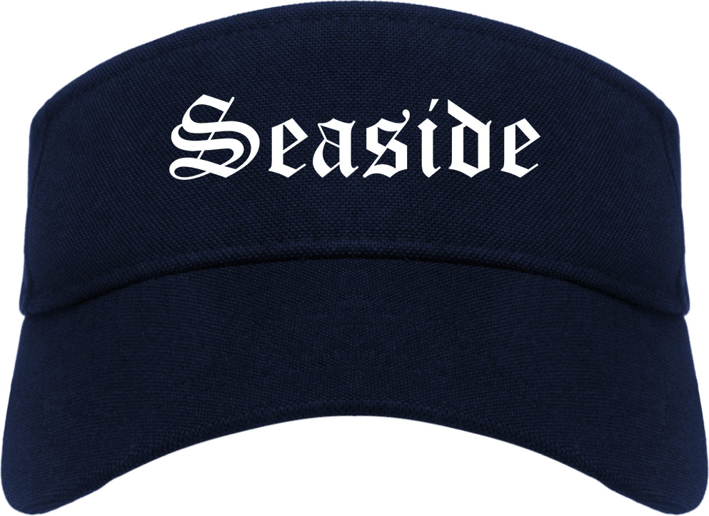 Seaside Oregon OR Old English Mens Visor Cap Hat Navy Blue