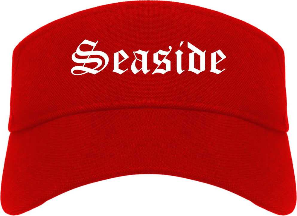 Seaside Oregon OR Old English Mens Visor Cap Hat Red