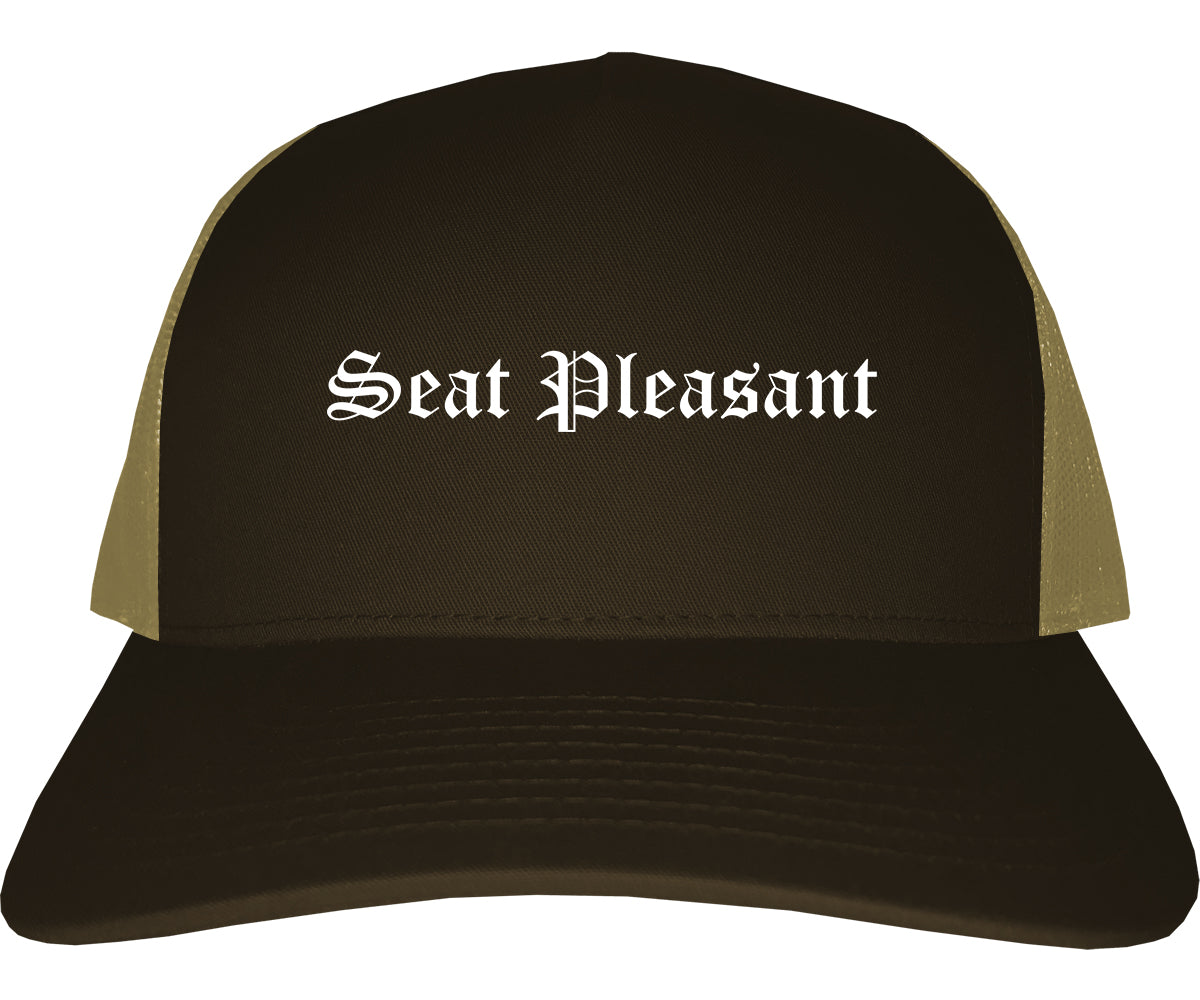 Seat Pleasant Maryland MD Old English Mens Trucker Hat Cap Brown