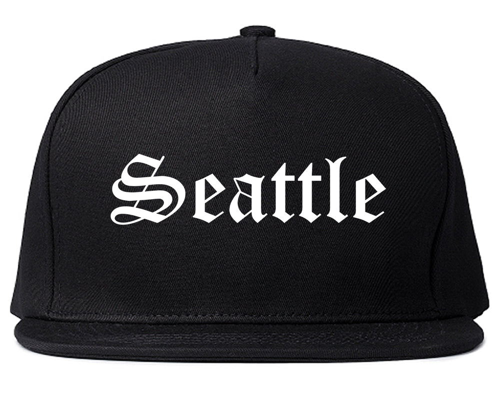Seattle Washington WA Old English Mens Snapback Hat Black