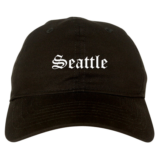Seattle Washington WA Old English Mens Dad Hat Baseball Cap Black