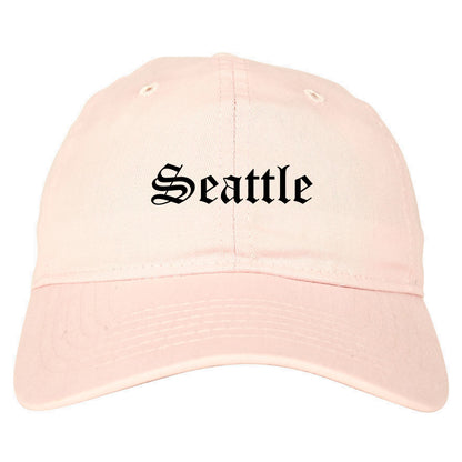 Seattle Washington WA Old English Mens Dad Hat Baseball Cap Pink