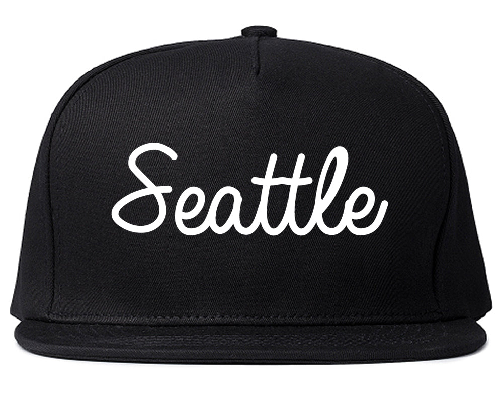 Seattle Washington WA Script Mens Snapback Hat Black