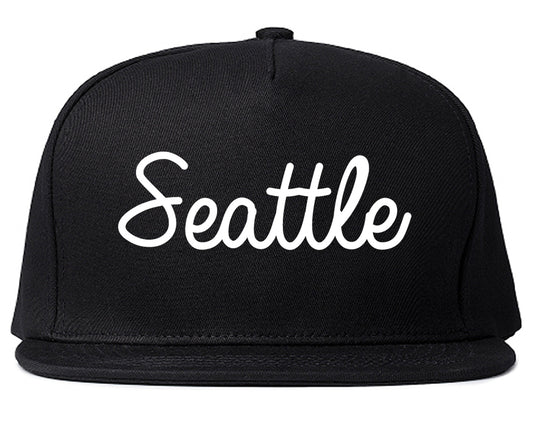 Seattle Washington WA Script Mens Snapback Hat Black