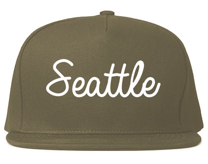 Seattle Washington WA Script Mens Snapback Hat Grey