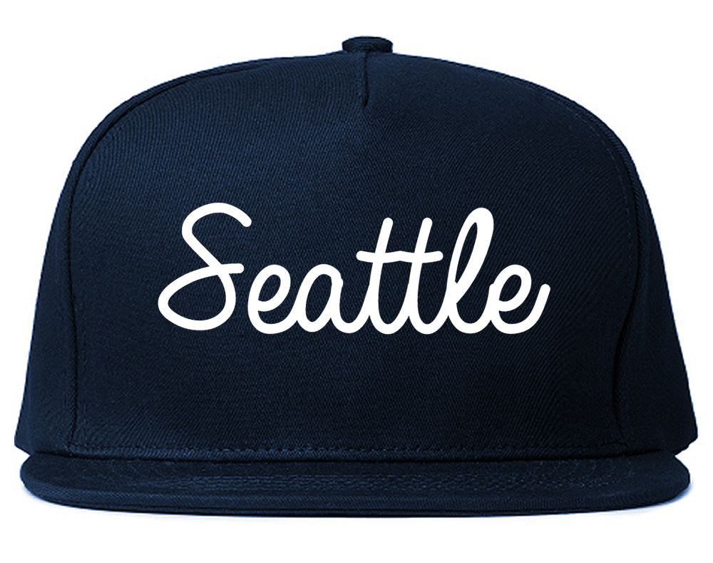 Seattle Washington WA Script Mens Snapback Hat Navy Blue