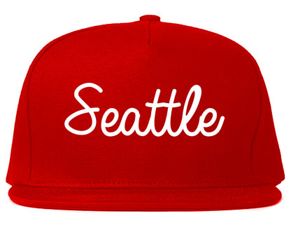 Seattle Washington WA Script Mens Snapback Hat Red