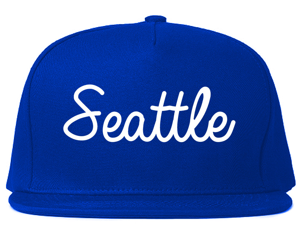 Seattle Washington WA Script Mens Snapback Hat Royal Blue
