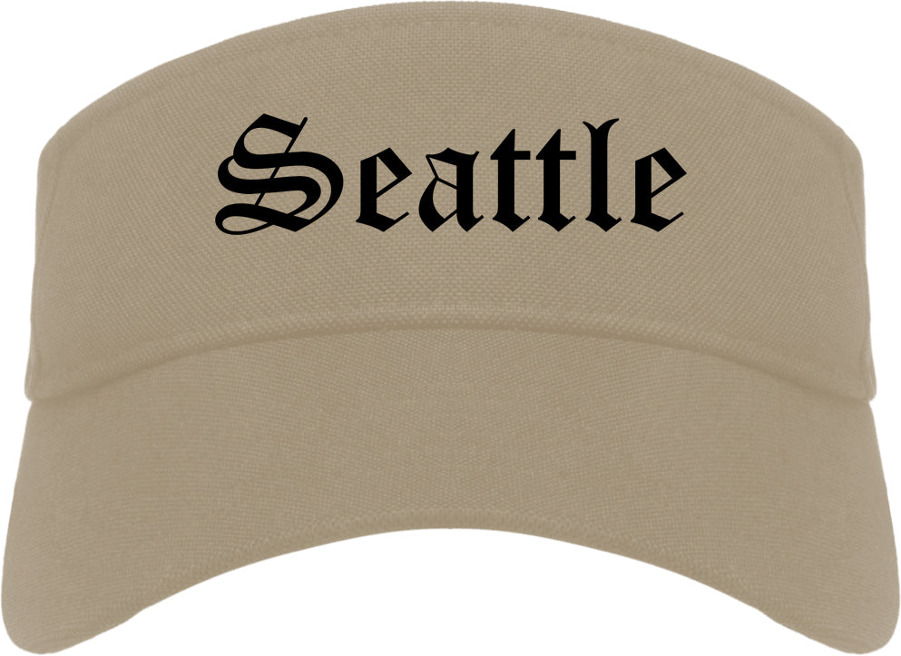 Seattle Washington WA Old English Mens Visor Cap Hat Khaki