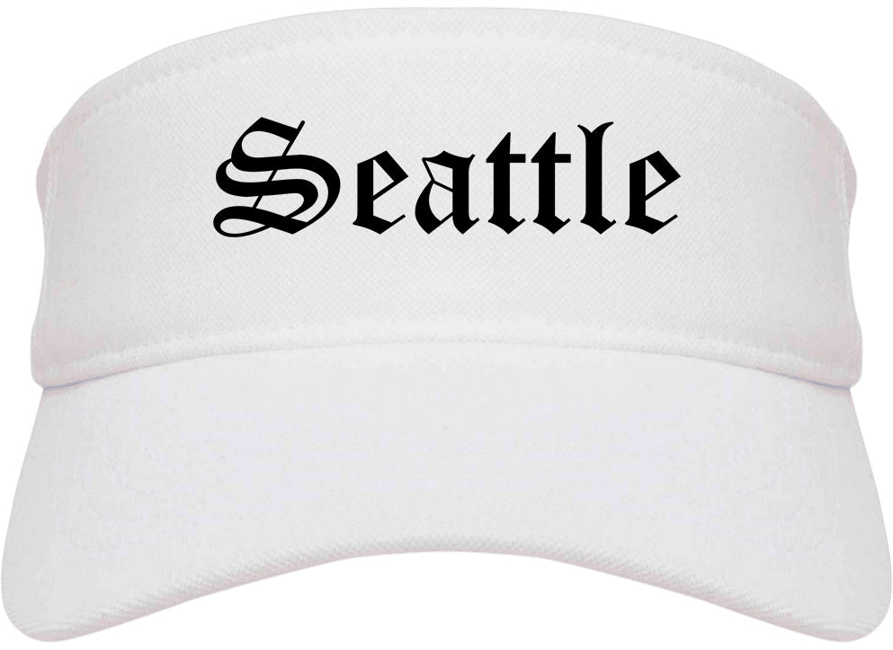 Seattle Washington WA Old English Mens Visor Cap Hat White