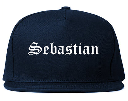 Sebastian Florida FL Old English Mens Snapback Hat Navy Blue