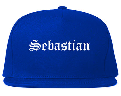 Sebastian Florida FL Old English Mens Snapback Hat Royal Blue