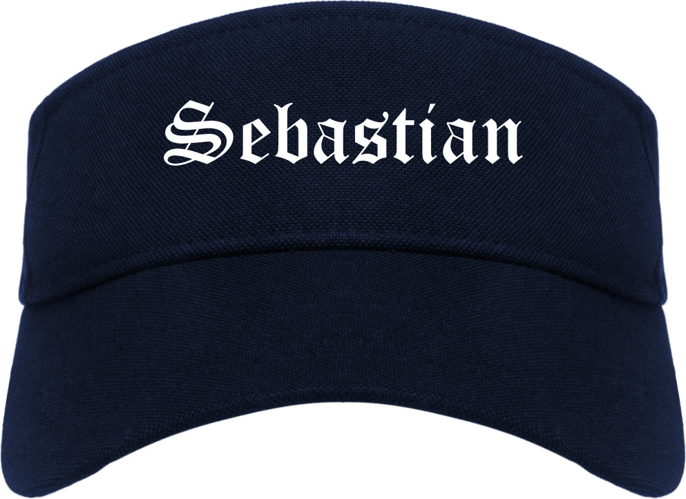 Sebastian Florida FL Old English Mens Visor Cap Hat Navy Blue