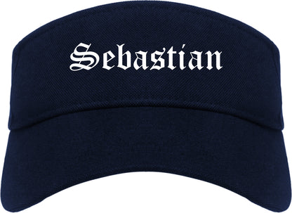 Sebastian Florida FL Old English Mens Visor Cap Hat Navy Blue