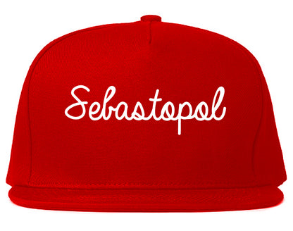 Sebastopol California CA Script Mens Snapback Hat Red