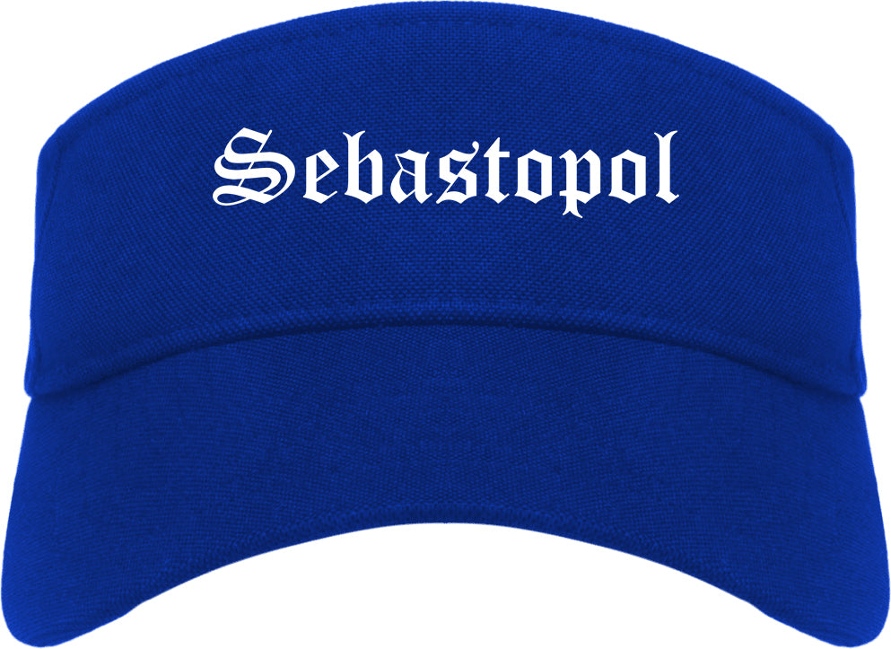 Sebastopol California CA Old English Mens Visor Cap Hat Royal Blue