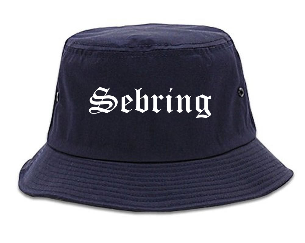 Sebring Florida FL Old English Mens Bucket Hat Navy Blue