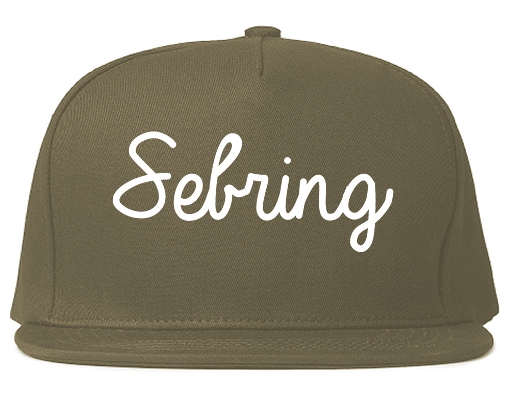 Sebring Florida FL Script Mens Snapback Hat Grey