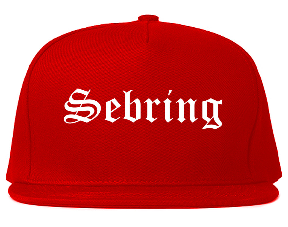 Sebring Ohio OH Old English Mens Snapback Hat Red
