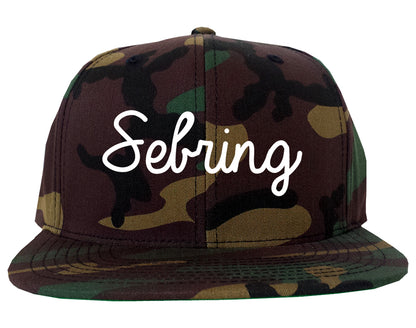 Sebring Ohio OH Script Mens Snapback Hat Army Camo