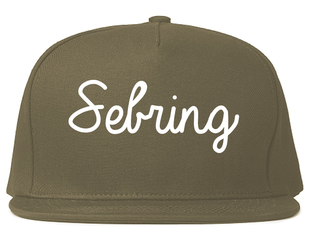 Sebring Ohio OH Script Mens Snapback Hat Grey