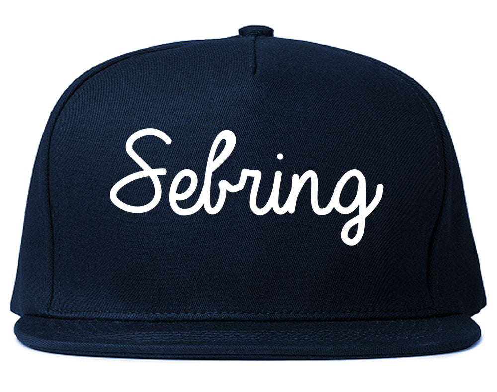 Sebring Ohio OH Script Mens Snapback Hat Navy Blue