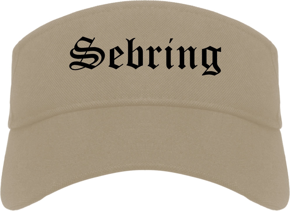 Sebring Ohio OH Old English Mens Visor Cap Hat Khaki