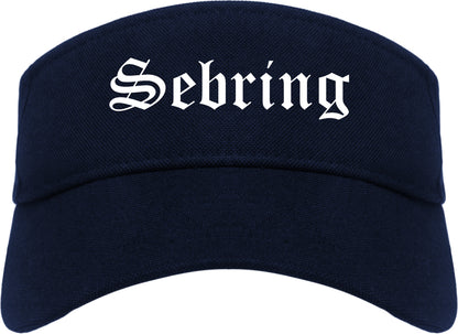 Sebring Ohio OH Old English Mens Visor Cap Hat Navy Blue