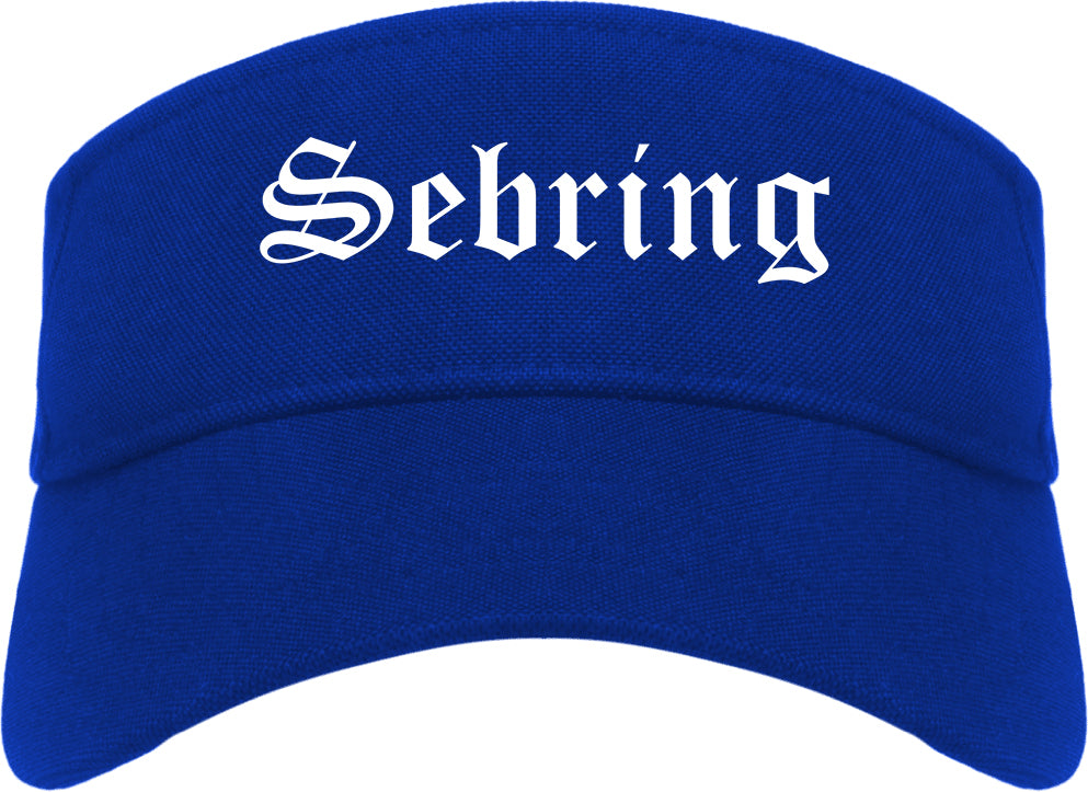 Sebring Ohio OH Old English Mens Visor Cap Hat Royal Blue