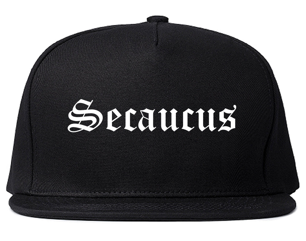 Secaucus New Jersey NJ Old English Mens Snapback Hat Black