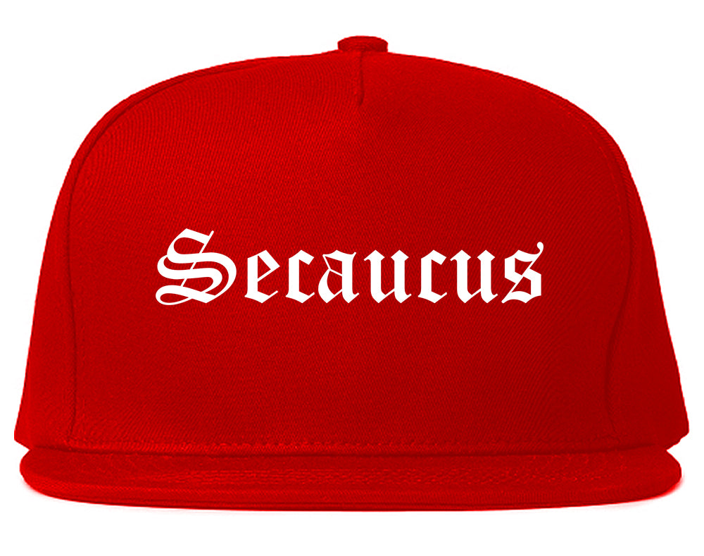 Secaucus New Jersey NJ Old English Mens Snapback Hat Red