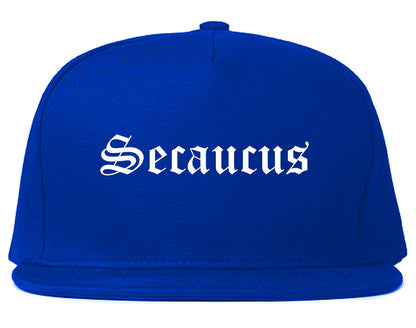 Secaucus New Jersey NJ Old English Mens Snapback Hat Royal Blue