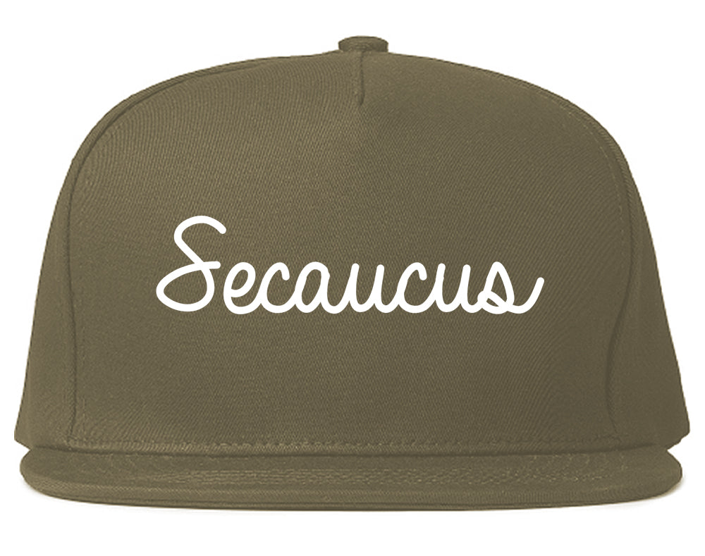 Secaucus New Jersey NJ Script Mens Snapback Hat Grey