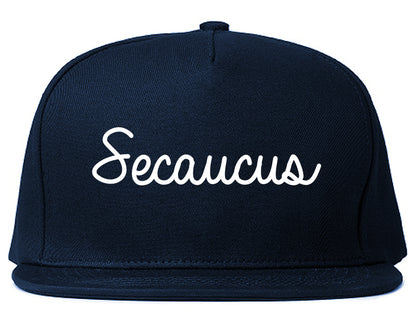 Secaucus New Jersey NJ Script Mens Snapback Hat Navy Blue