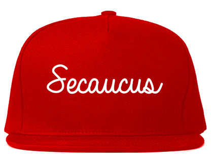 Secaucus New Jersey NJ Script Mens Snapback Hat Red