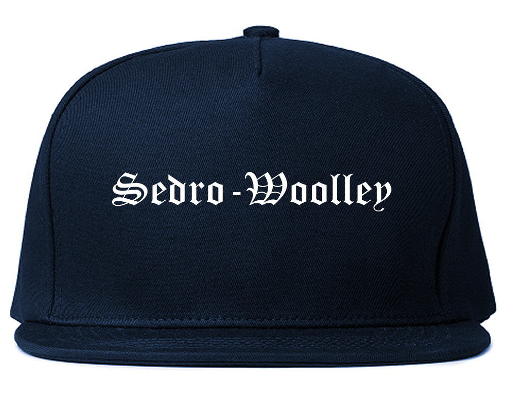 Sedro Woolley Washington WA Old English Mens Snapback Hat Navy Blue