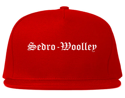 Sedro Woolley Washington WA Old English Mens Snapback Hat Red