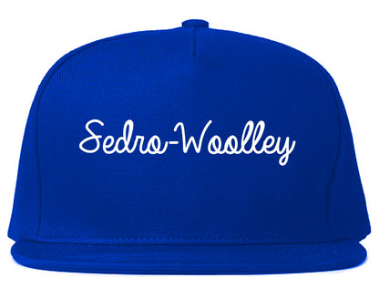 Sedro Woolley Washington WA Script Mens Snapback Hat Royal Blue