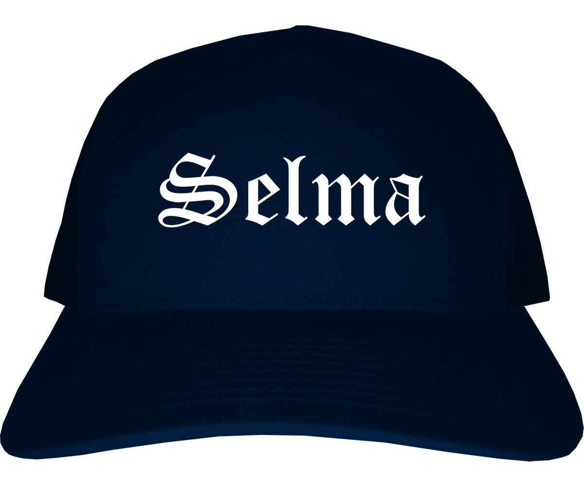 Selma Alabama AL Old English Mens Trucker Hat Cap Navy Blue