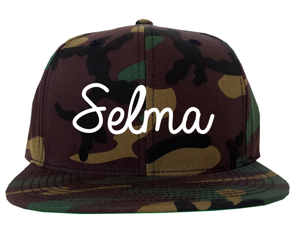Selma California CA Script Mens Snapback Hat Army Camo