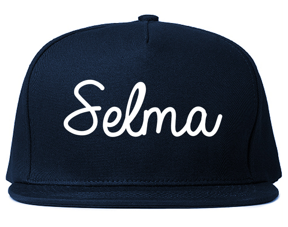 Selma California CA Script Mens Snapback Hat Navy Blue